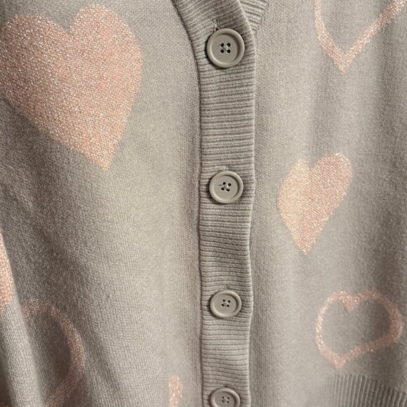 Womans Grey Button‎ up Cardigan with Shimmer Pink Hearts - Size 2X - Picture 2 of 10